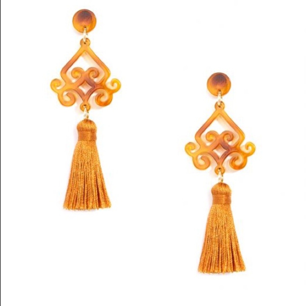 Flourish Scroll Tassel Earrings in Tortoise Shell